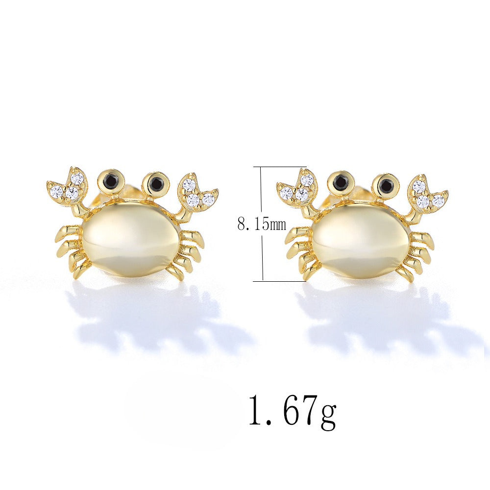 925 Sterling Silver Crab Stud Earrings 'S Trendy Inlaid With Zircon Cute Small Earrings