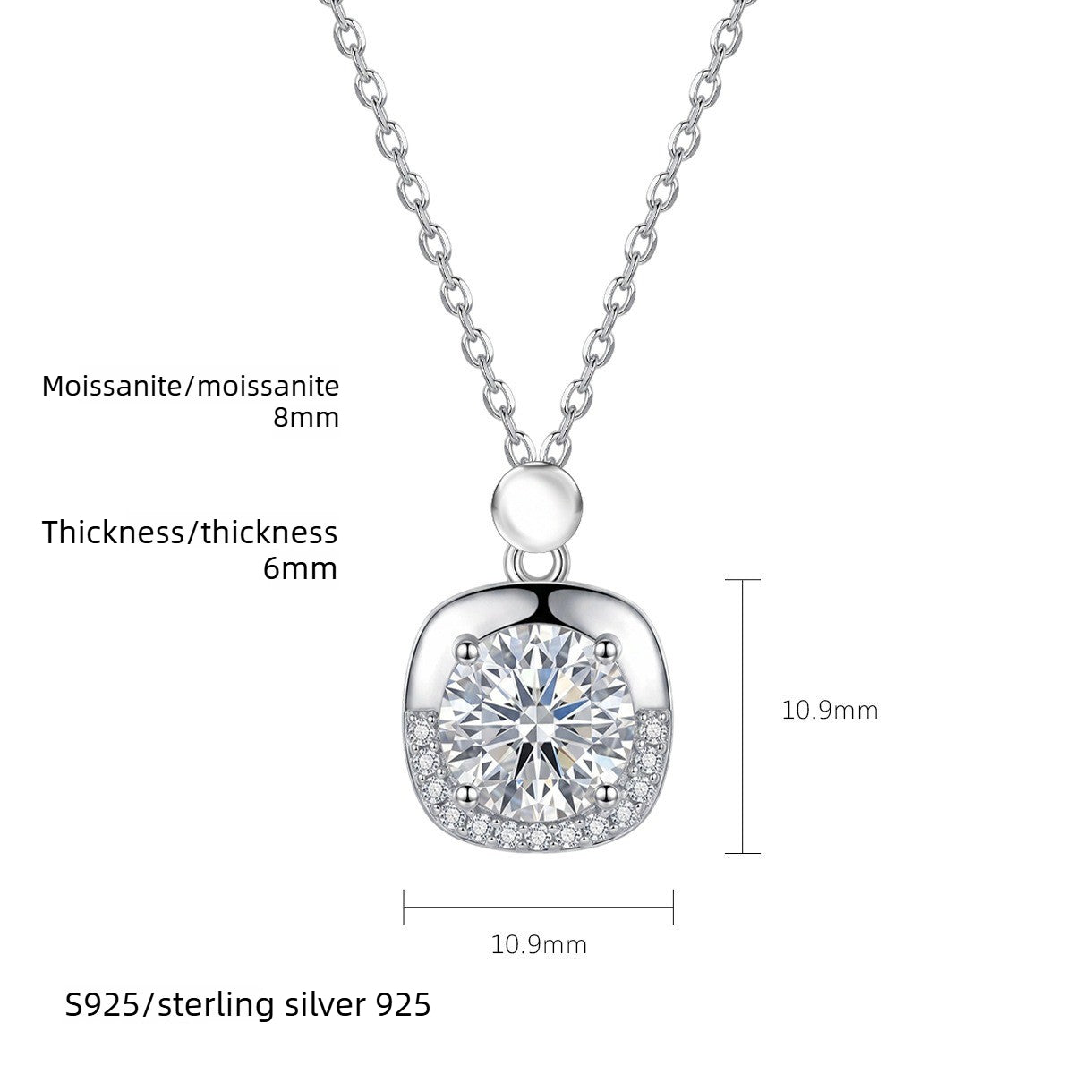 Round Mozzarella 925 Sterling Silver Women's Pendant Necklace
