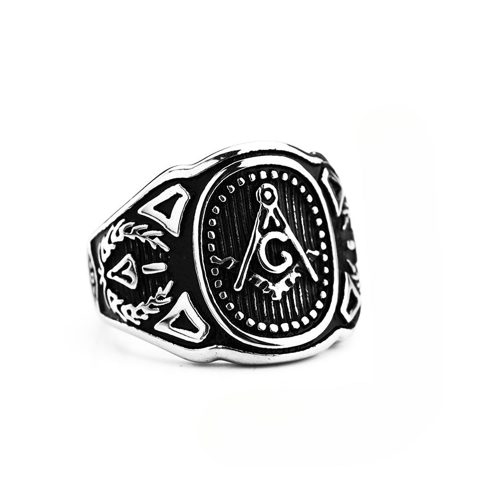 European And American Retro Stainless Steel Men's Ring Personalized Solid Masonic AG Ring For Men