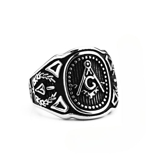 European And American Retro Stainless Steel Men's Ring Personalized Solid Masonic AG Ring For Men