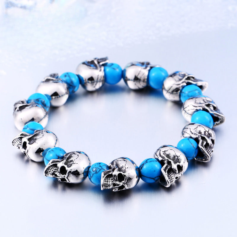 Retro Turquoise Skull Bracelet for Men - Fashionable Titanium Steel Accessory