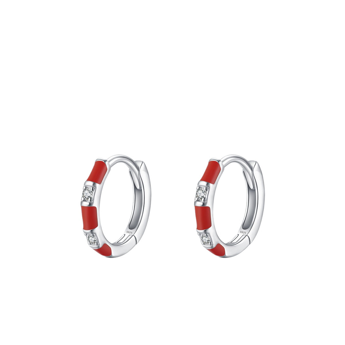 925 Sterling Silver Enamel Zircon Hoop Earrings