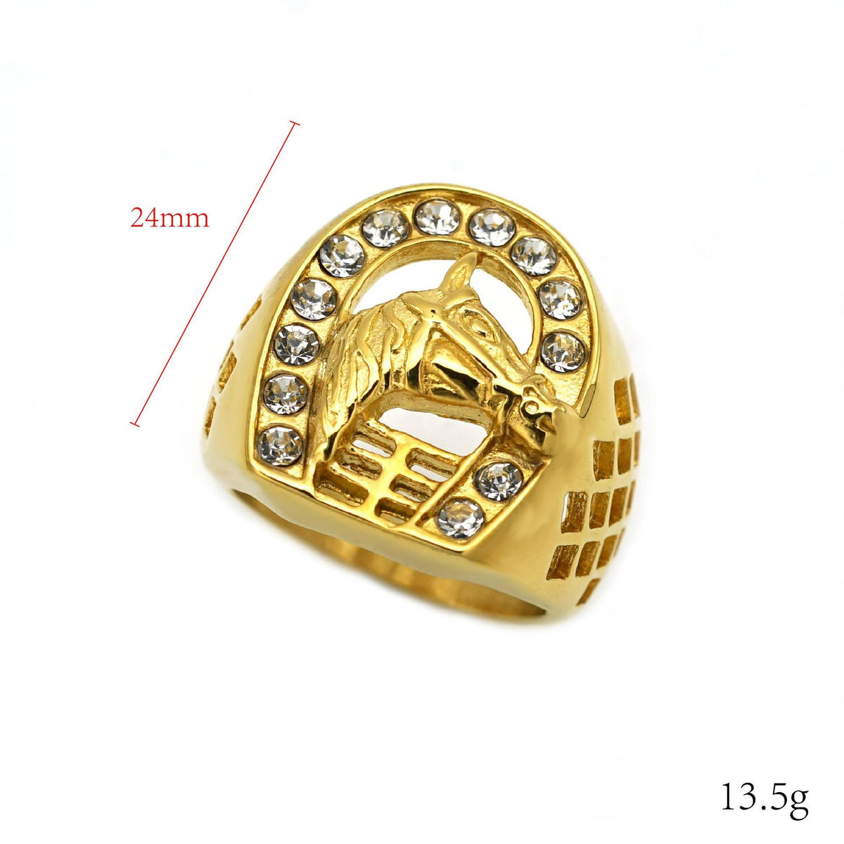 Planderful Titanium Hip Hop Ring Men Horsehead Gold Zircon