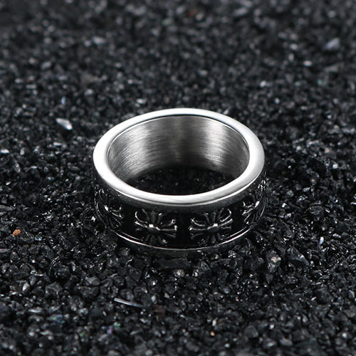 Punk Cross Flower Stainless Steel Ring - Unisex Retro Fashion Jewelry for Men and Women