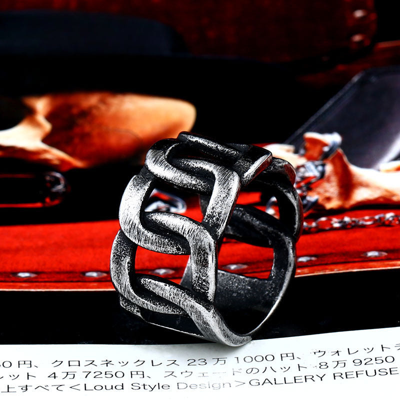 Korean Titanium Steel Couple Ring 1314 Locomotive Chain Design for Men and Women