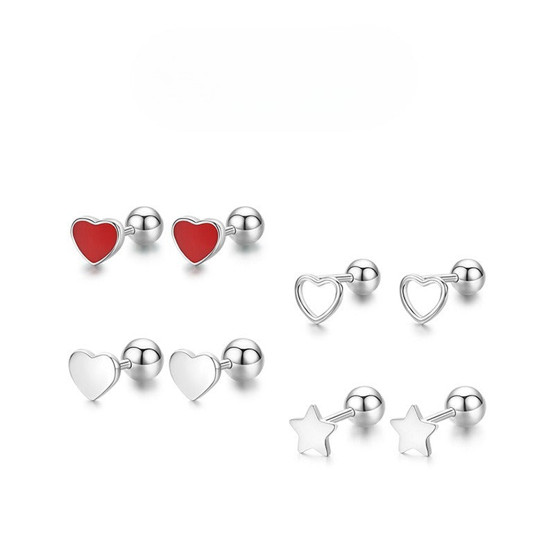 925 Sterling Silver Heart Star Stud Earrings