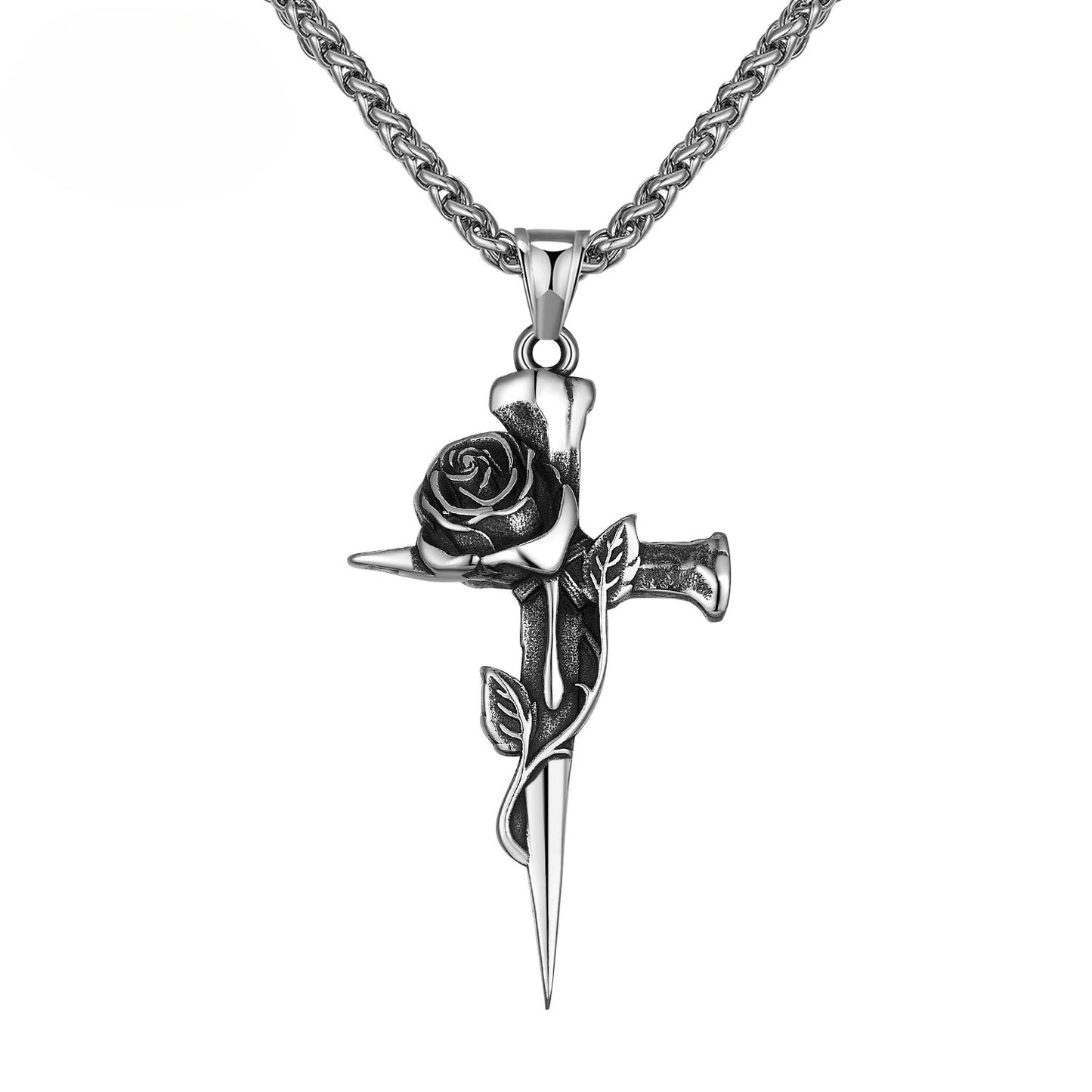 Steel Necklace – Elegant Rose Cross Necklace