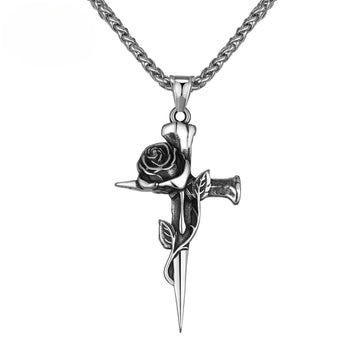 Steel Necklace – Elegant Rose Cross Necklace