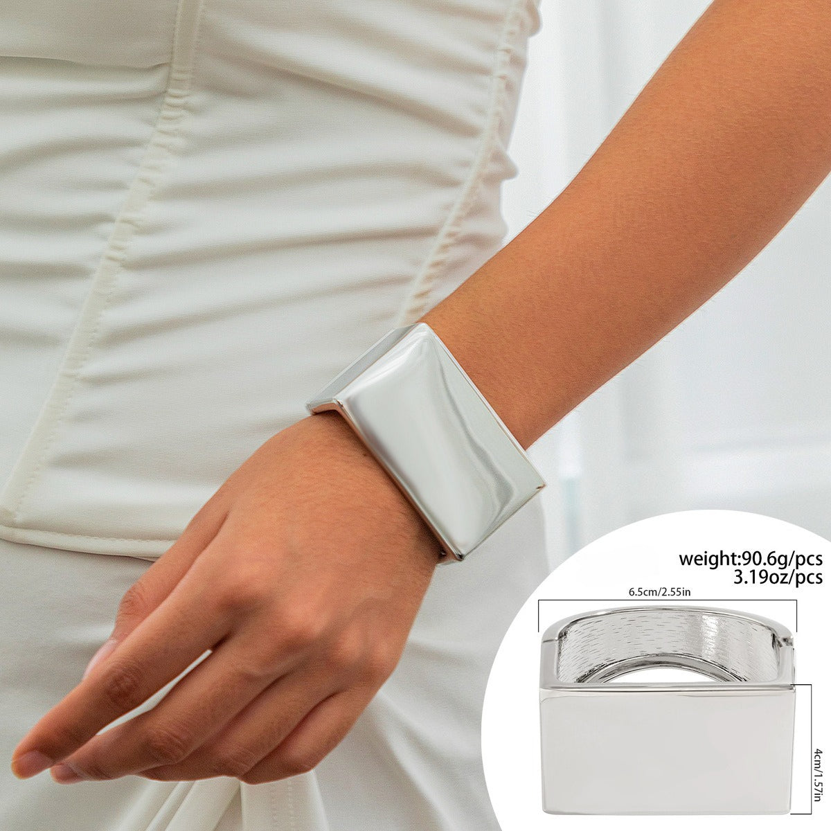Planderful Vienna Verve Geometric Metal Bracelet For Women Exaggerated Wide Smooth Surface Statement Jewelry