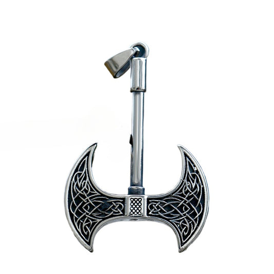 Titanium Steel Double-Sided Viking Axe Pendant with Celtic Knot Design for Men