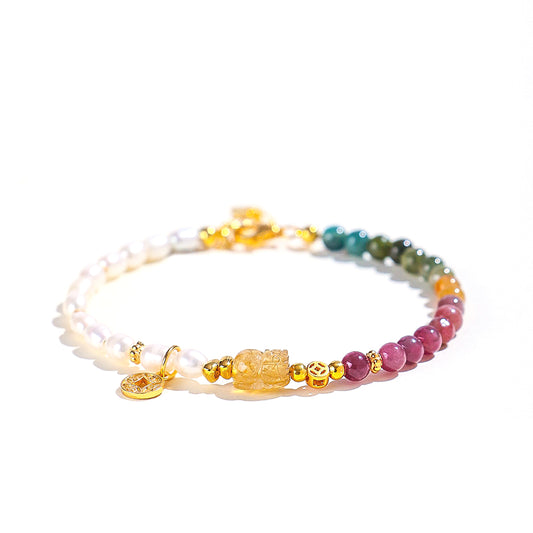Planderful Fortune's Favor Bracelet – Elegant Freshwater Pearl and Tourmaline Design