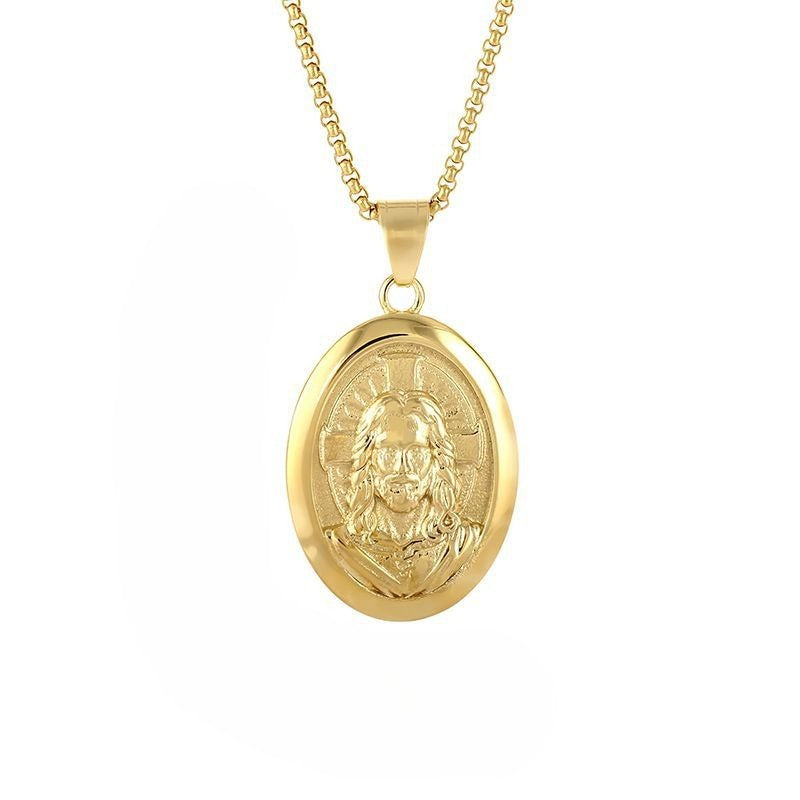 Planderful Everyday Genie Men's Portrait Pendant Necklace Stainless Steel Gold Plated