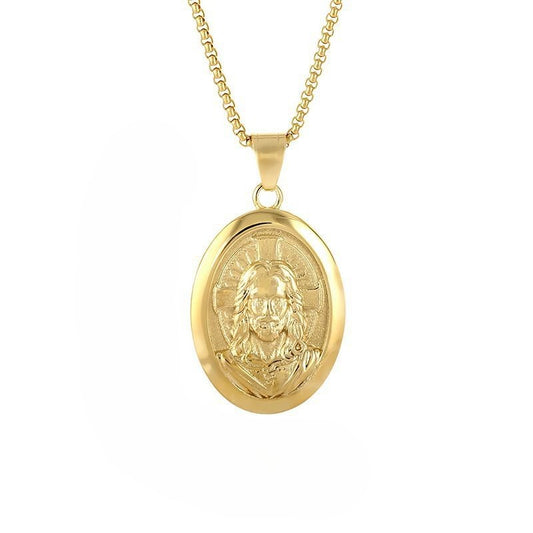 Planderful Everyday Genie Men's Portrait Pendant Necklace Stainless Steel Gold Plated