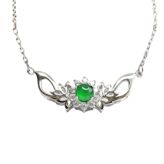 Icy Green Jadeite Lotus 925 Silver Necklace