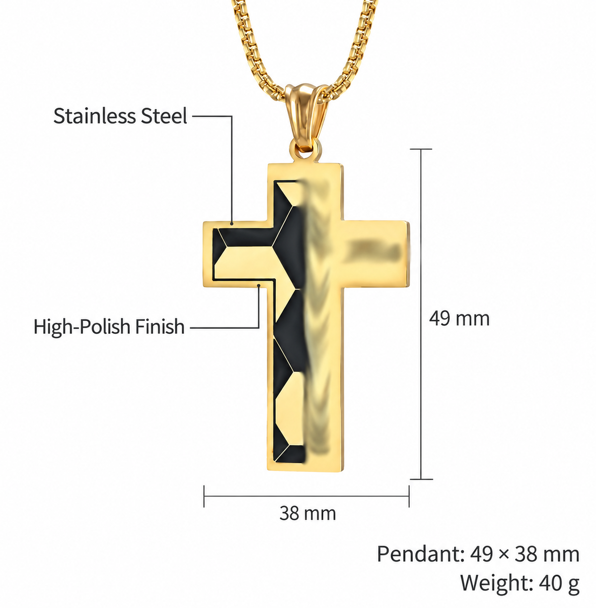 Two-Tone Cross Pendant Specifications