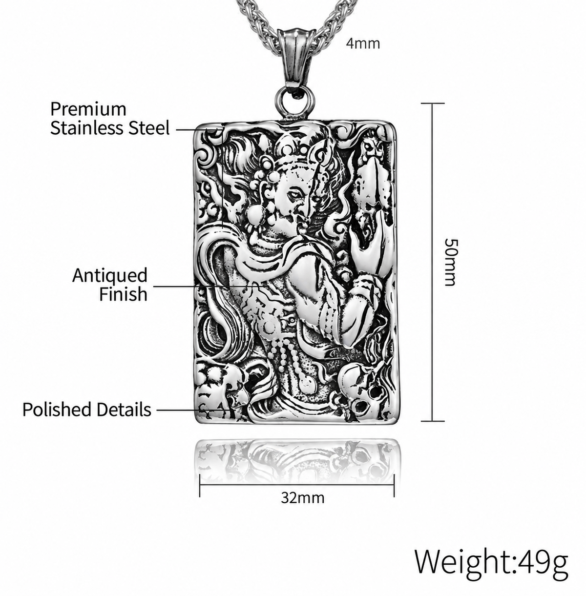 Silver engraved pendant dimensions and material in English