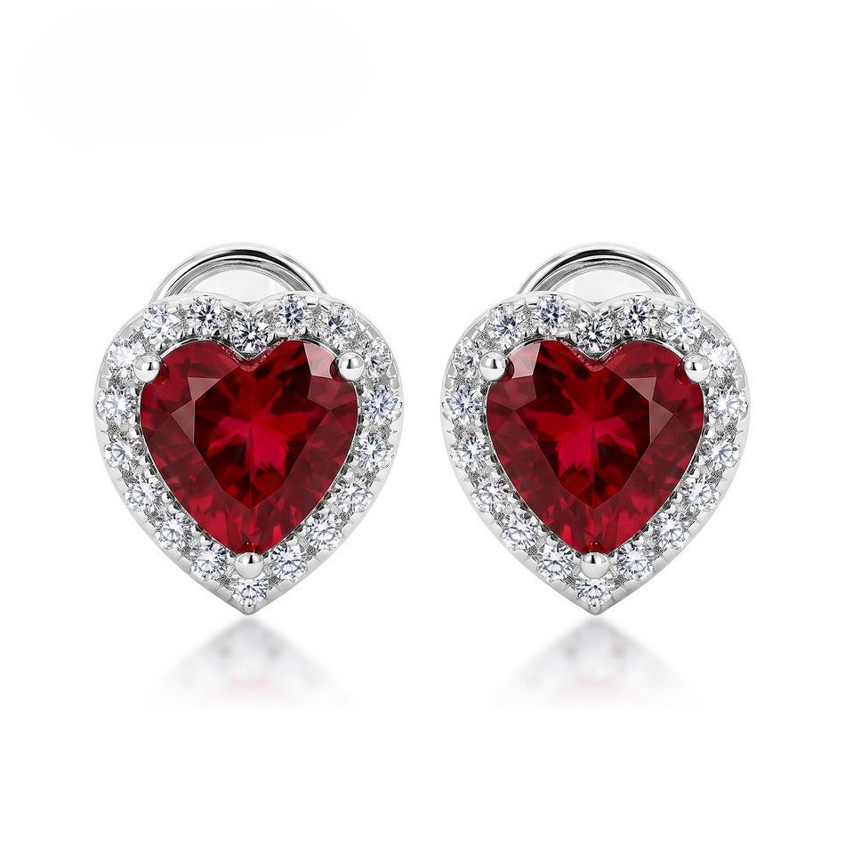 S925 Sterling Silver Lab-Grown Ruby Heart Stud Earrings