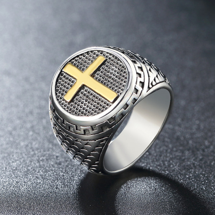 Latin Cross Round Titanium Steel Ring for Men