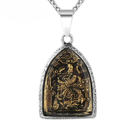 Planderful Everyday Genie Steel Pendant Necklace Unisex Chinese Style Amulet Durable Gift For Him And Her
