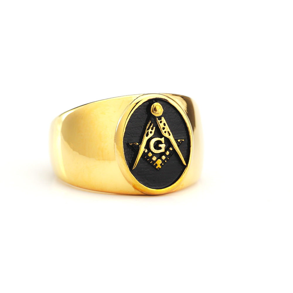 European And American Retro Stainless Steel Men's Ring Fashion Freemasonry AG Smear Ring For Men