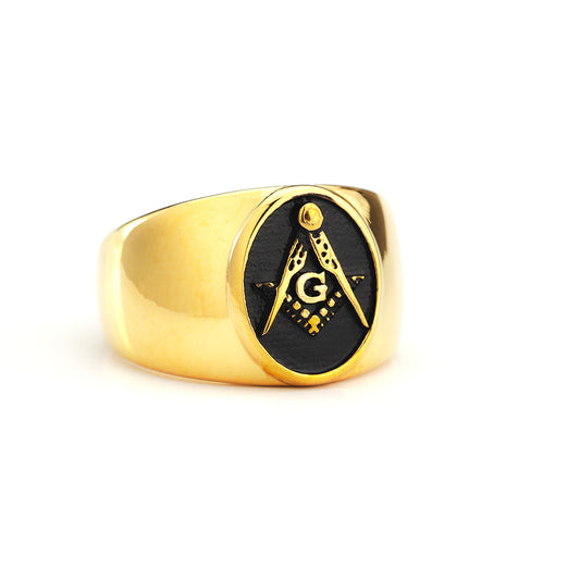 European And American Retro Stainless Steel Men's Ring Fashion Freemasonry AG Smear Ring For Men