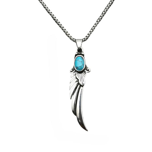 Turquoise Necklace – Vintage Punk Feather Wing Pendant Necklace In Titanium Steel
