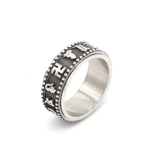 Planderful Titanium Steel Ring With Six Character Mantra For Auspicious Protection Unisex Everyday Genie