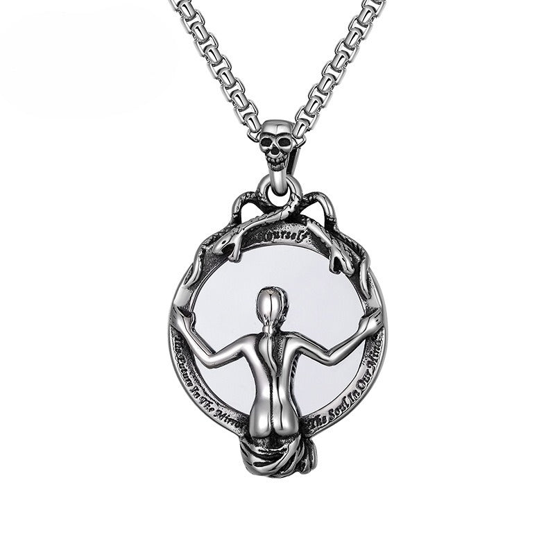 Steel Necklace – Vintage Skull Mirror Pendant