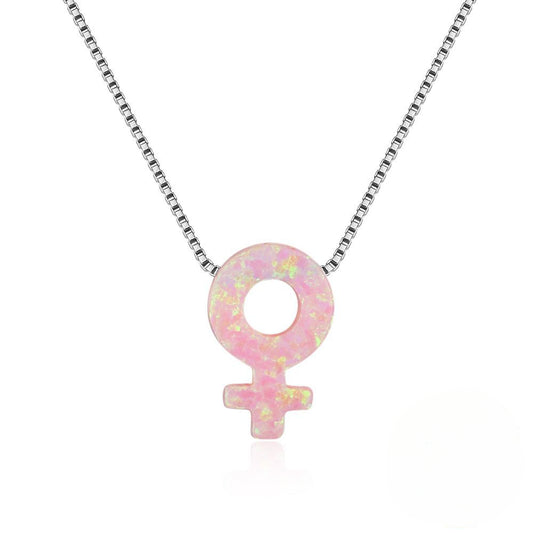Creative Pink Opal Female Symbol Sterling Silver Necklace