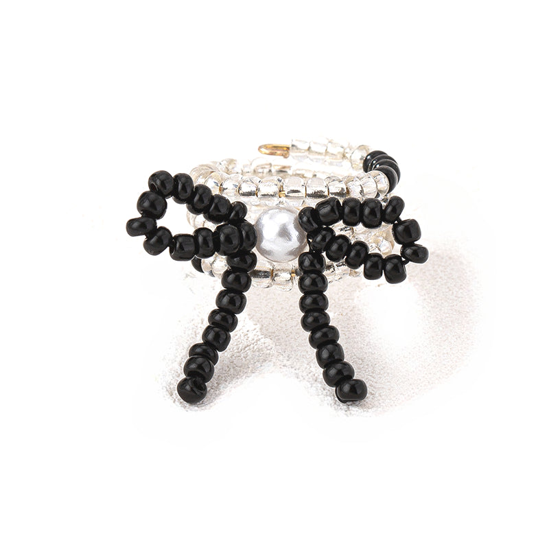 Exquisite Glass Bow Beaded Ring for Fashionable Women