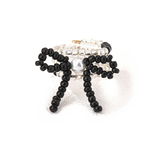 Exquisite Glass Bow Beaded Ring for Fashionable Women