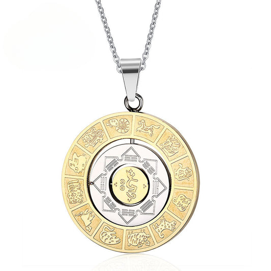 Stainless Steel Rotatable Constellation Pendant Necklace for Men