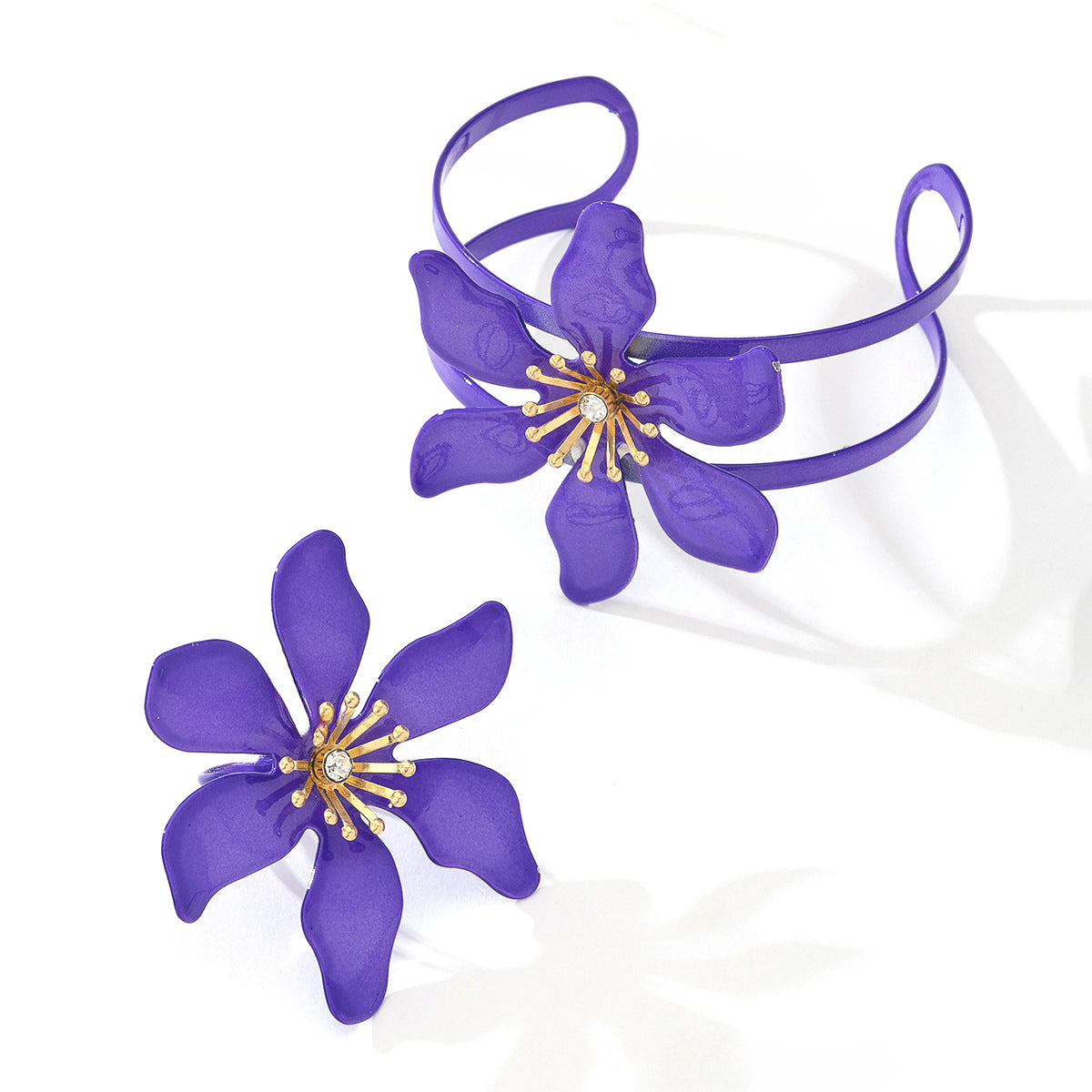 Exquisite Metal Five-Leaf Flower Bracelet Ring Set Planderful