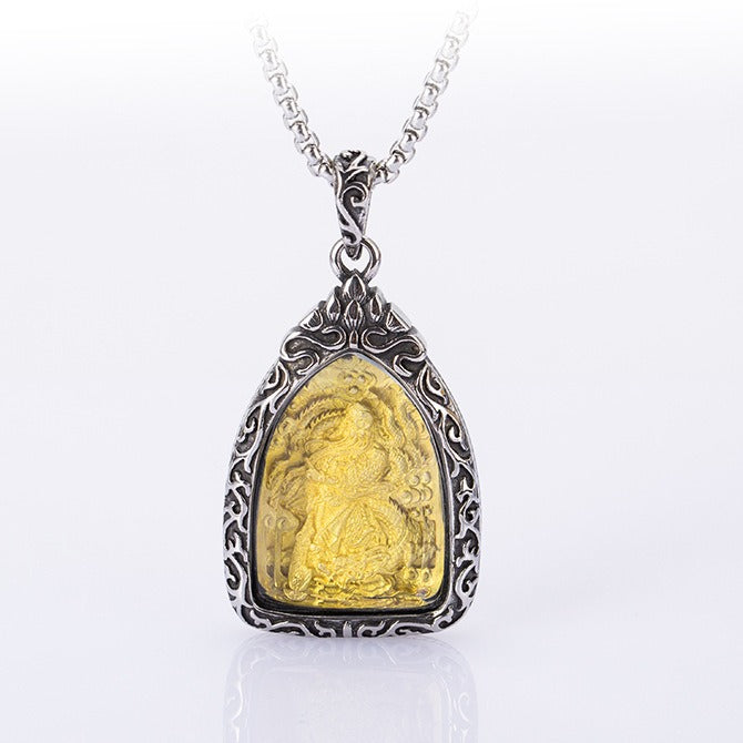 Titanium Steel Necklace – Vintage Buddha Guan Gong Guanyin Pendant for Everyday Spiritual Jewelry