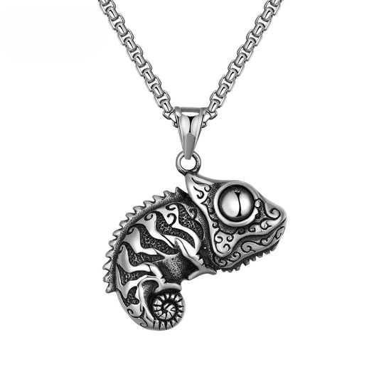 Steel Necklace - Vintage Urban Street Style Lizard Design For Everyday Outdoor Wear And Casual Chic
