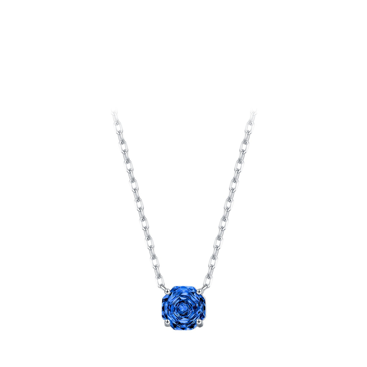 925 Sterling Silver Royal Blue Rose-Cut Zircon Pendant Necklace
