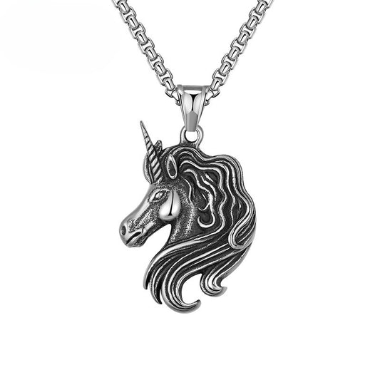 Titanium Steel Necklace - Vintage Zodiac Horse Pendant