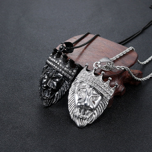 Titanium Steel Lion Head Pendant for Men - Crown Design Fashion Accessory