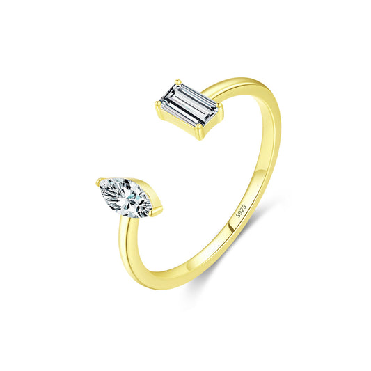 Geometric K Gold Sterling Silver Ring with Female Crowd Design