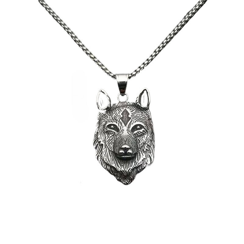 Steel Necklace – Statement Punk Direwolf Wolf Head Pendant For Bold Gothic Style