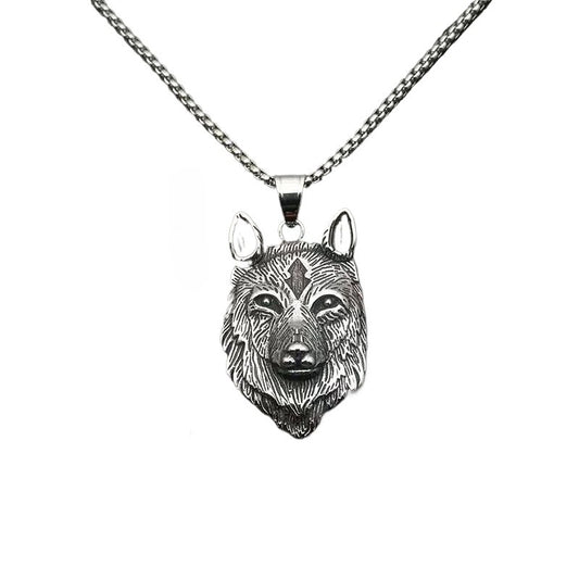 Steel Necklace – Statement Punk Direwolf Wolf Head Pendant For Bold Gothic Style
