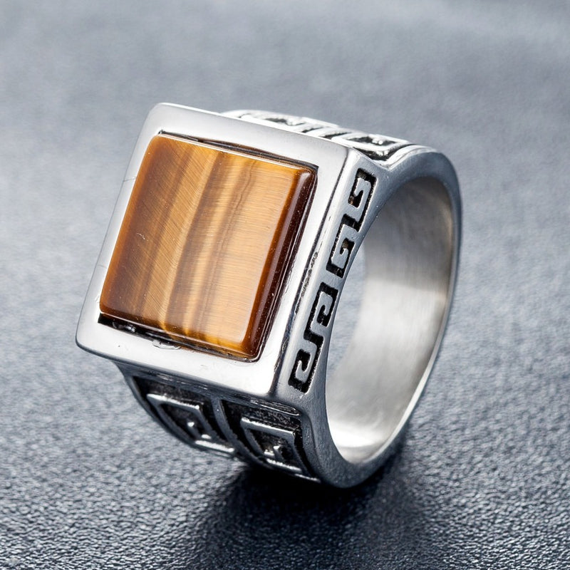 Planderful Titanium Steel Ring For Men Unisex With Durable Matte Black Finish And Great Wall Pattern