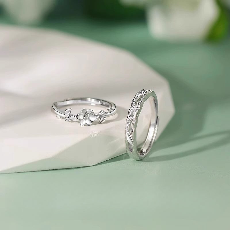 New 925 Sterling Silver Gardenia Couple Ring Set Gift