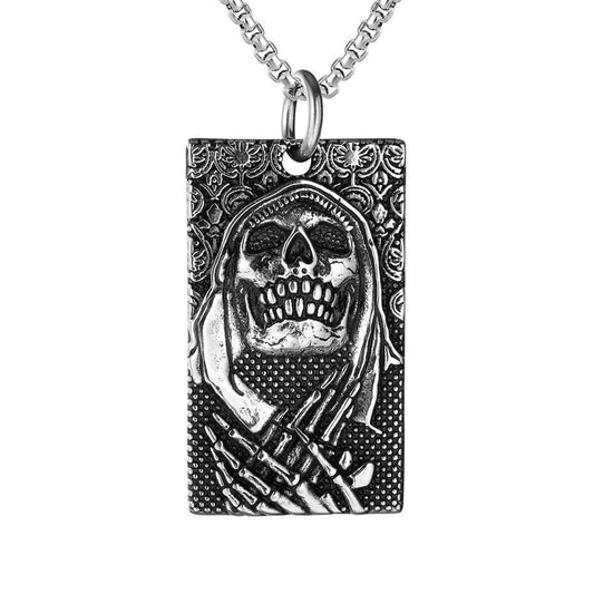 Halloween Pray Skeleton Rectangle Titanium Steel Necklace for Men