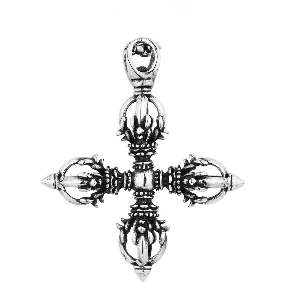 Retro-Inspired Titanium Steel Cross Pendant for Men - Unique Stainless Steel Pestle Design