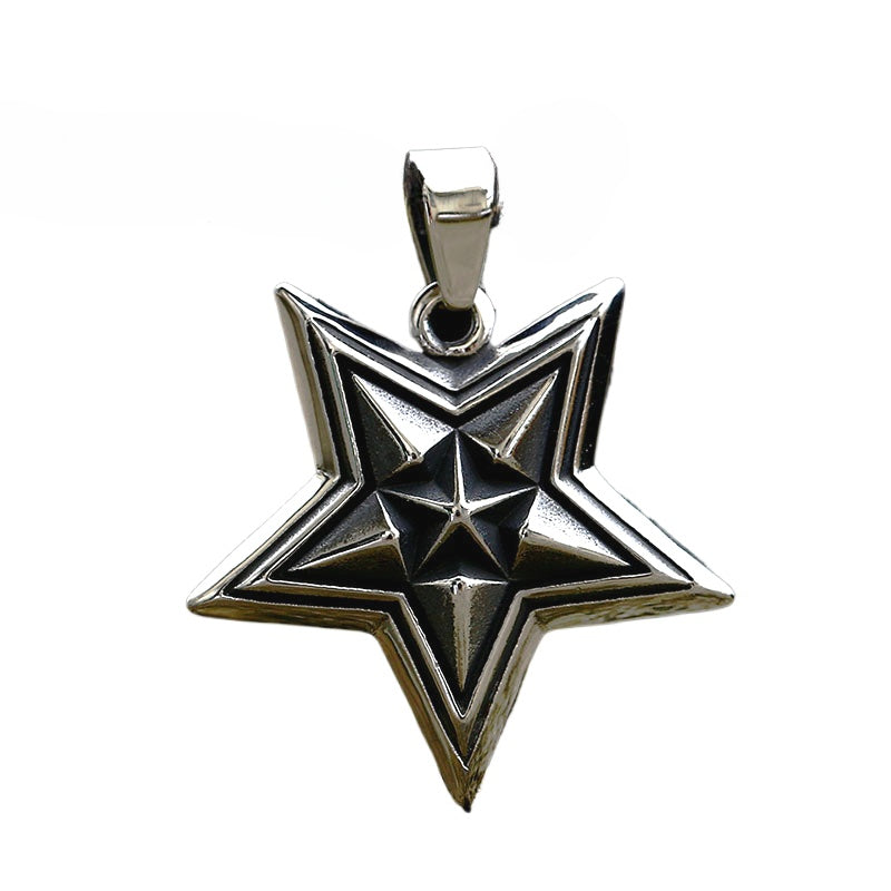 Titanium Steel Retro Five-Pointed Star Pendant for Men - European and American Style