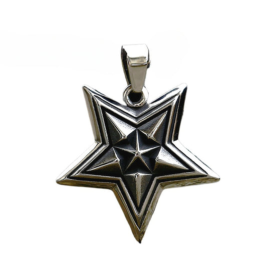 Titanium Steel Retro Five-Pointed Star Pendant for Men - European and American Style