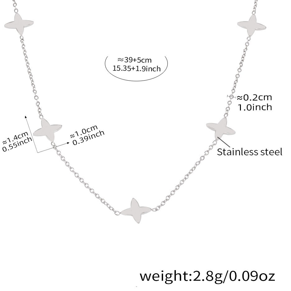 Planderful Zircon Collarbone Necklace Four Leaf Flower Women