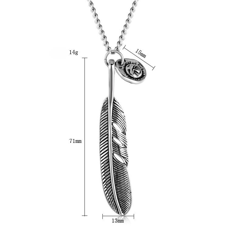 Titanium Steel Feather Pendant Necklace Unisex For Men And Women Planderful Protection Statement