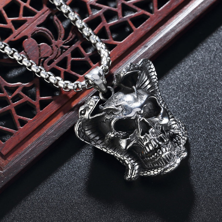 Halloween Double Snake Skull Titanium Steel Pendant for Men